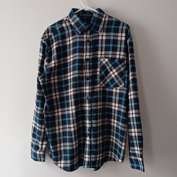 Mens Shirt Urban Republic Button Up Casual Blue Plaid Flannel Long Sleeve XXL - Picture 1 of 6